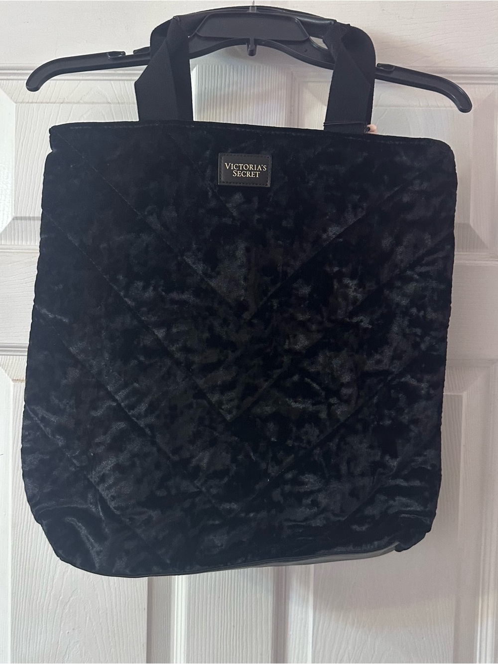 Victoria’s Secret Black Crushed Velvet Quilted Tote Bag Large NWT